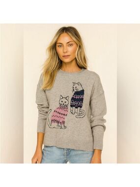 Double Knit Novelty Cat sweater from Beldinni Grey kitties graphic design Sz L